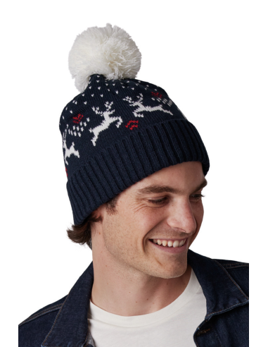 KUP-KP512-WINTER BEANIE WITH REINDEER DESIGN